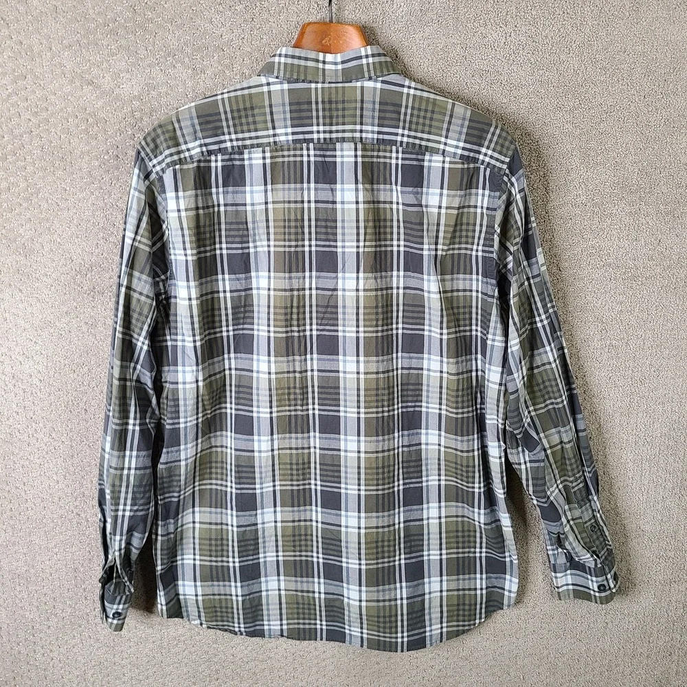 Banana Republic Shirt Men Large Green Gray‎ Plaid Button Down Cotton Blend